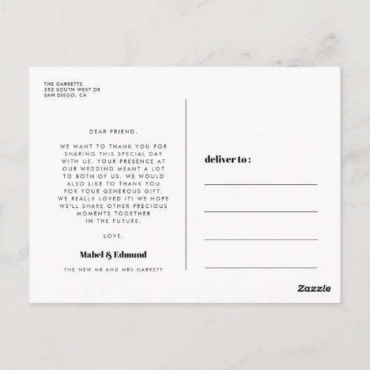 Retro  Black en White Wedding Bedankt Briefkaart (Achterkant)