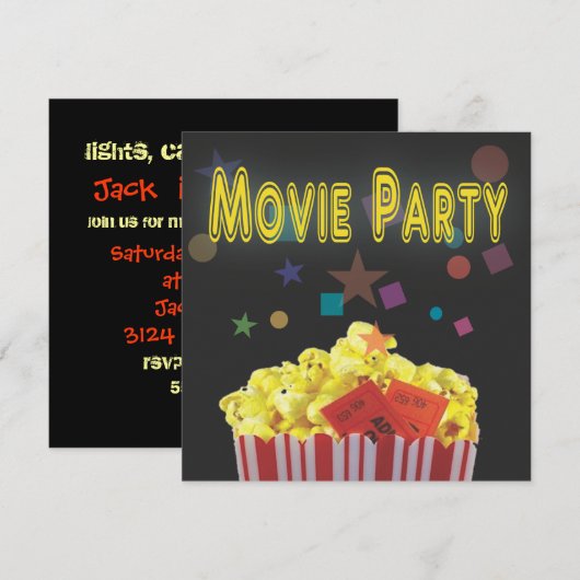 Retro Black Film Verjaardagsfeestje Uitnodiging (Voorkant / Achterkant)