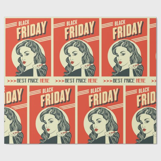 Retro Black Friday Pop Art Pin-Up Girl Cadeaupapier (Vlak)