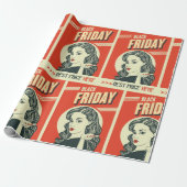 Retro Black Friday Pop Art Pin-Up Girl Cadeaupapier (Uitgerold)