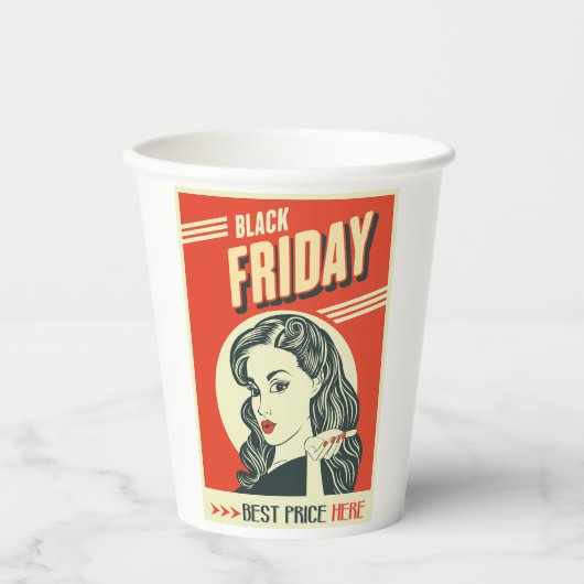 Retro Black Friday Pop Art Pin-Up Girl Papieren Bekers (Voorkant)