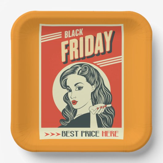 Retro Black Friday Pop Art Pin-Up Girl Papieren Bordje (Voorkant)