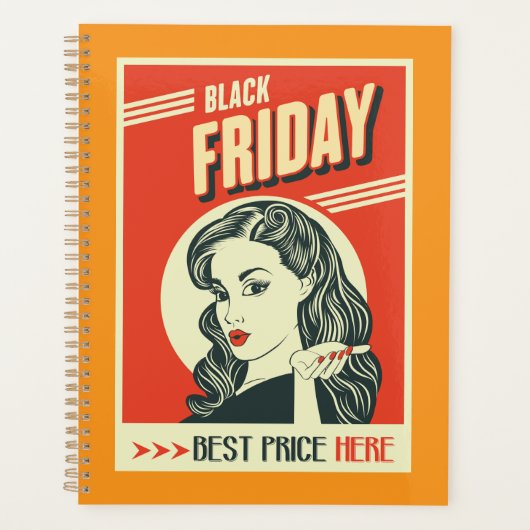 Retro Black Friday Pop Art Pin-Up Girl Planner (Voorkant)