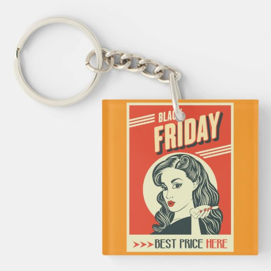 Retro Black Friday Pop Art Pin-Up Girl Sleutelhanger (Voorkant)