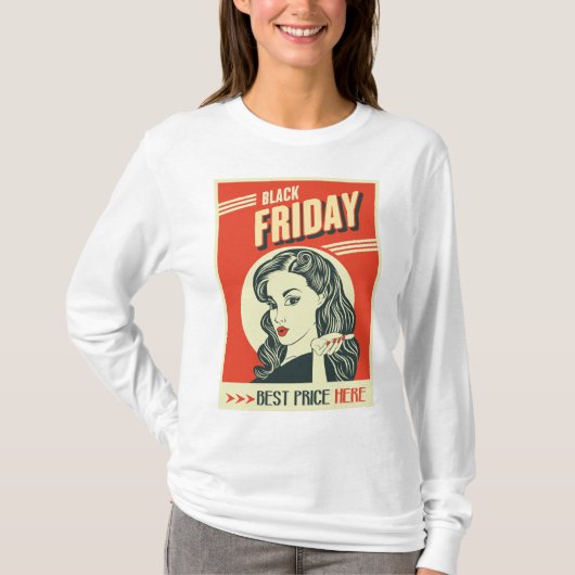Retro Black Friday Pop Art Pin-Up Girl T-shirt (Voorkant)