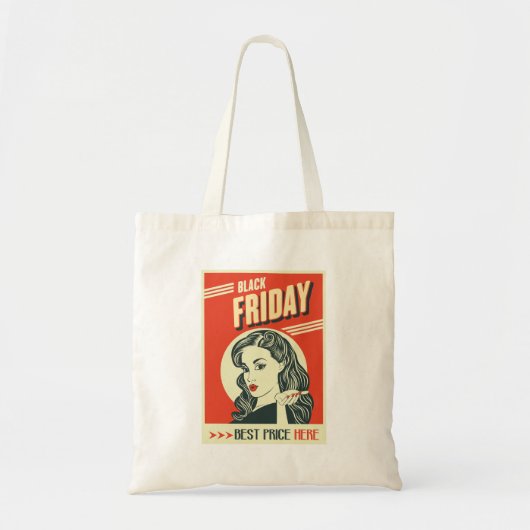 Retro Black Friday Pop Art Pin-Up Girl Tote Bag (Voorkant)