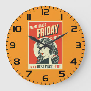 Retro Black Friday Pop Art Pin-Up Meisje Grote Klok