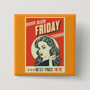 Retro Black Friday Pop Art Pin-Up Meisje Vierkante Button 5,1 Cm