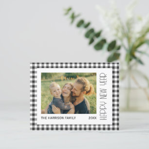 Retro Black Gingham geruit Nieuwjaar Foto Briefkaart