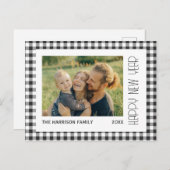 Retro Black Gingham geruit Nieuwjaar Foto Briefkaart (Voorkant / Achterkant)