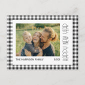 Retro Black Gingham geruit Nieuwjaar Foto Briefkaart (Voorkant)