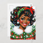 Retro Black Girl Christmas Cheer Briefkaart (Voorkant / Achterkant)