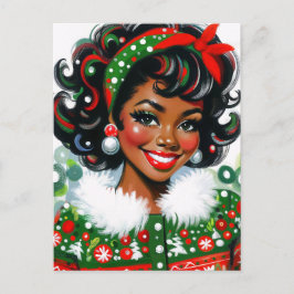 Retro Black Girl Christmas Cheer Briefkaart