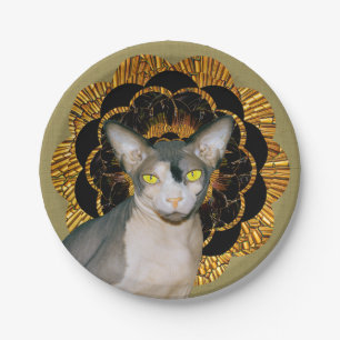 Retro Black Gold beige Sphynx Cat Party Papieren Bordje