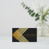 Retro Black Gold Geometrical Finance Construction Visitekaartje (Staand voorkant)