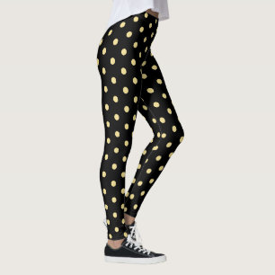 Retro Black Gold Polka Dots Pattern Chic Mode Leggings