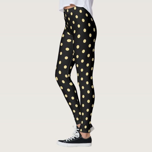 Retro Black Gold Polka Dots Pattern Chic Mode Leggings (Links)