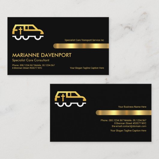 Retro Black Gold Stripe Line Memorial Service Visitekaartje (Voorkant / Achterkant)