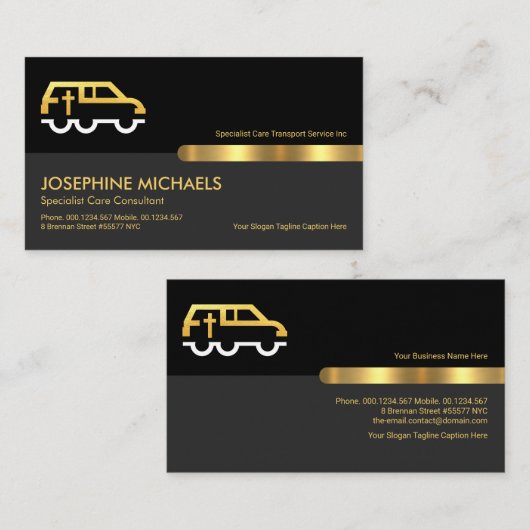 Retro Black Gold Stripe Line Memorial Transport Visitekaartje (Voorkant / Achterkant)