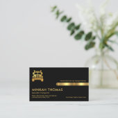 Retro Black Gold Stripe Line Transport Visitekaartje (Staand voorkant)