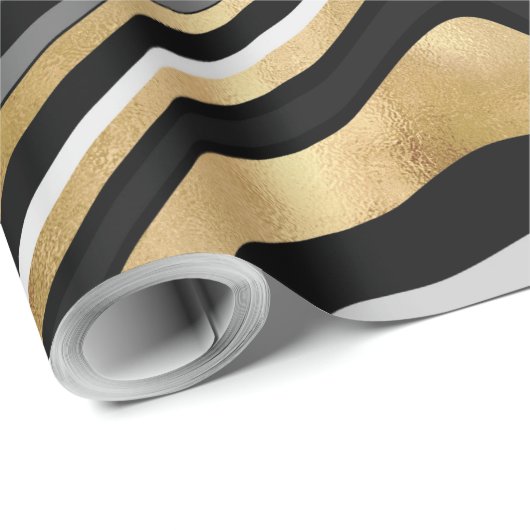 Retro Black Gold Wavy Lines Modern Design Cadeaupapier (Rol Hoek)
