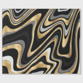 Retro Black Gold Wavy Lines Modern Design Cadeaupapier (Vlak)