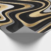 Retro Black Gold Wavy Lines Modern Design Cadeaupapier (Hoek)
