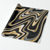 Retro Black Gold Wavy Lines Modern Design Cadeaupapier (Uitgerold)
