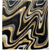 Retro Black Gold Wavy Lines Modern Design Douchegordijn (Voorkant)