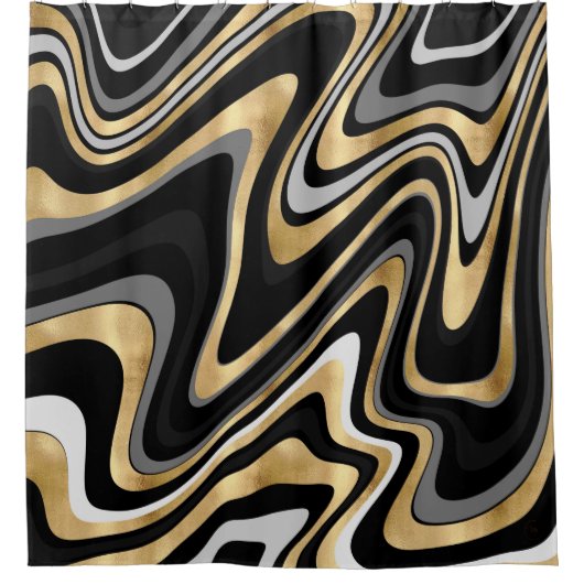 Retro Black Gold Wavy Lines Modern Design Douchegordijn (Voorkant)