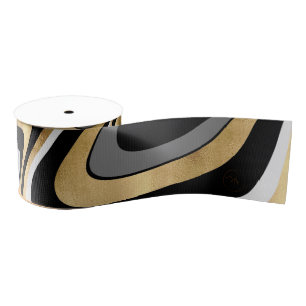 Retro Black Gold Wavy Lines Modern Design Grosgrain Lint