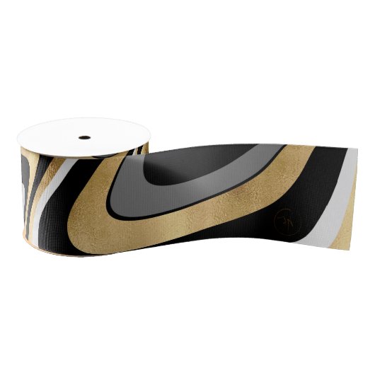 Retro Black Gold Wavy Lines Modern Design Grosgrain Lint (Spoel)