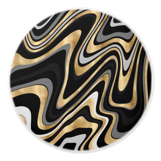 Retro Black Gold Wavy Lines Modern Design Keramische Knop (Voorkant)