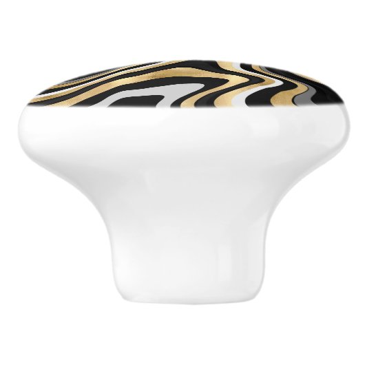 Retro Black Gold Wavy Lines Modern Design Keramische Knop (Zijkant)
