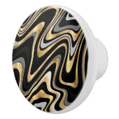 Retro Black Gold Wavy Lines Modern Design Keramische Knop (Rechts)