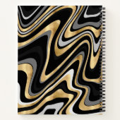Retro Black Gold Wavy Lines Modern Design Notitieboek (Achterkant)