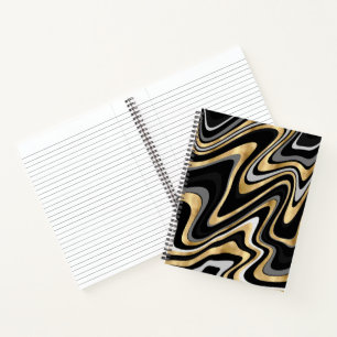 Retro Black Gold Wavy Lines Modern Design Notitieboek