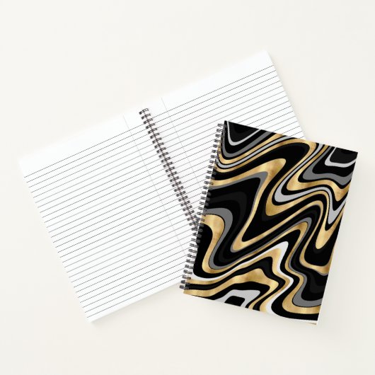 Retro Black Gold Wavy Lines Modern Design Notitieboek (Binnen)