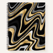 Retro Black Gold Wavy Lines Modern Design Notitieboek (Voorkant)