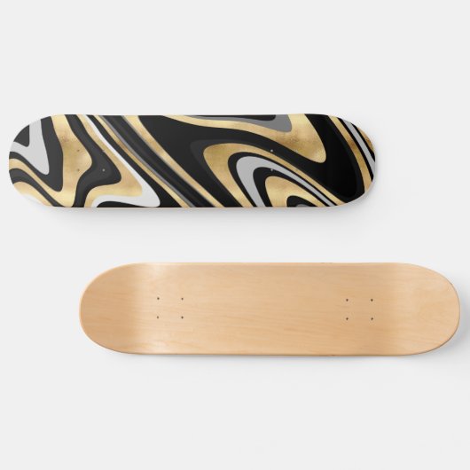 Retro Black Gold Wavy Lines Modern Design Persoonlijk Skateboard (Horizontaal)