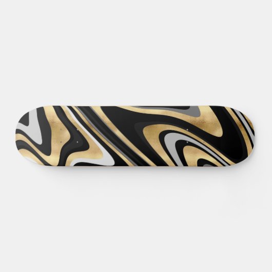 Retro Black Gold Wavy Lines Modern Design Persoonlijk Skateboard (Horizontaal)