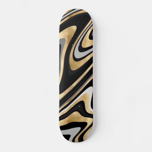 Retro Black Gold Wavy Lines Modern Design Persoonlijk Skateboard (Voorkant)