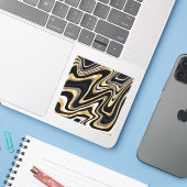 Retro Black Gold Wavy Lines Modern Design Sticker (Laptop met iPhone)