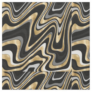 Retro Black Gold Wavy Lines Modern Design Stof