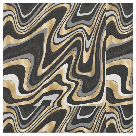Retro Black Gold Wavy Lines Modern Design Stof (Close Up)