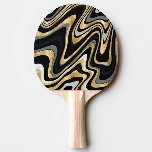 Retro Black Gold Wavy Lines Modern Design Tafeltennisbatje (Achterkant)