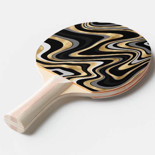 Retro Black Gold Wavy Lines Modern Design Tafeltennisbatje (Voorkant Gekanteld)