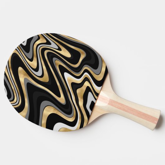 Retro Black Gold Wavy Lines Modern Design Tafeltennisbatje (Zijkant)
