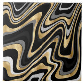 Retro Black Gold Wavy Lines Modern Design Tegeltje (Voorkant)