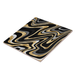 Retro Black Gold Wavy Lines Modern Design Tegeltje